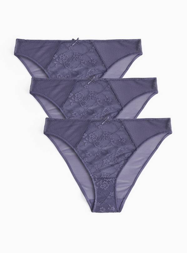 Grey Stone Lace High Waist High Leg Knickers 3 Pack 18